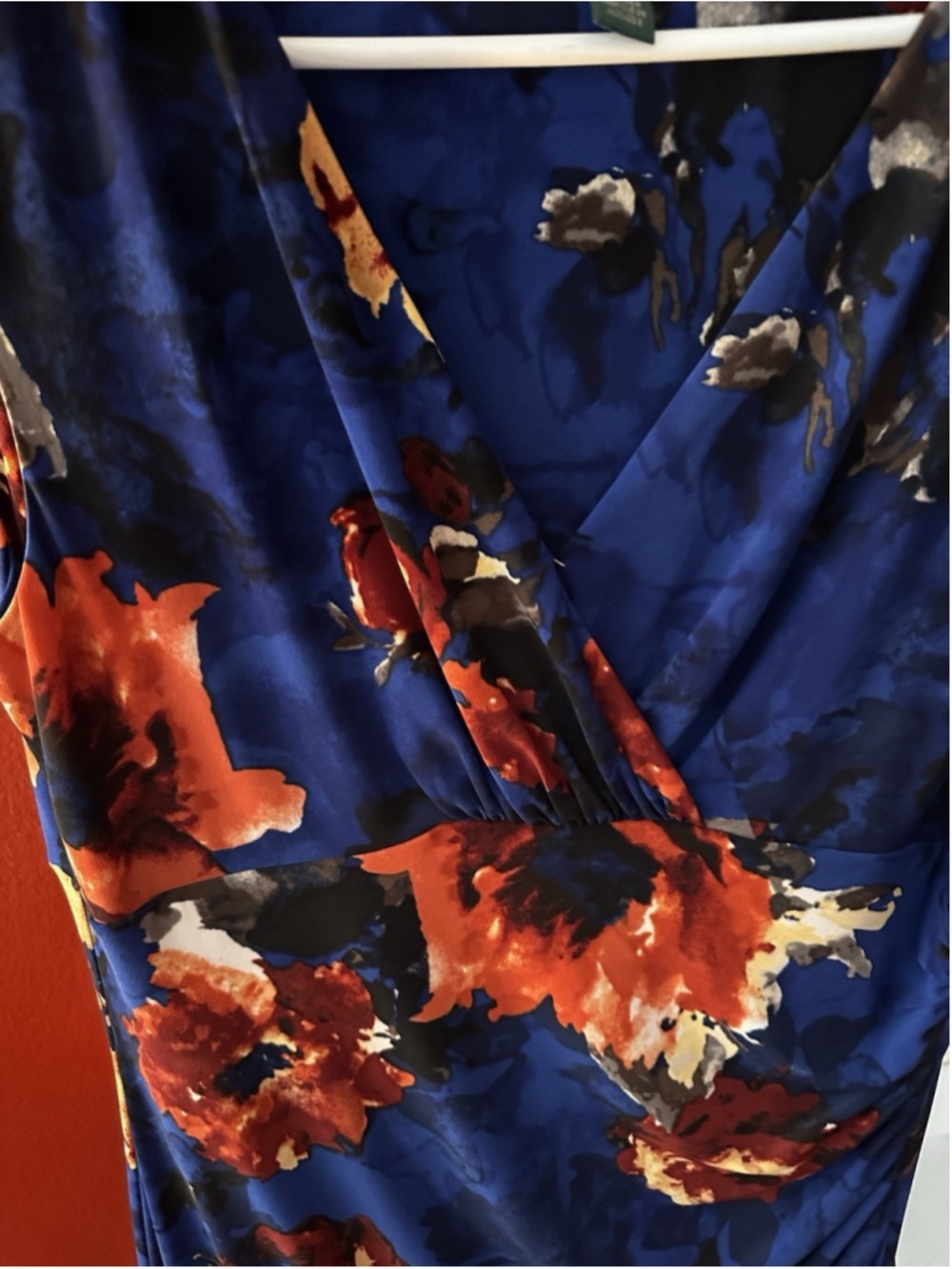 Lauren Ralph Lauren Floral Dress Blue Red Ruched Sheath Cocktail Quiet Luxury - Picture 9 of 12
